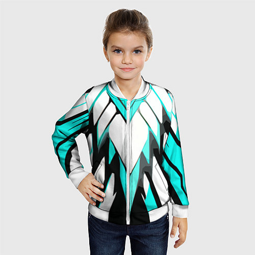 Детский бомбер Агрессивные чёрно-голубые полосы на белом фоне / 3D-Белый – фото 4