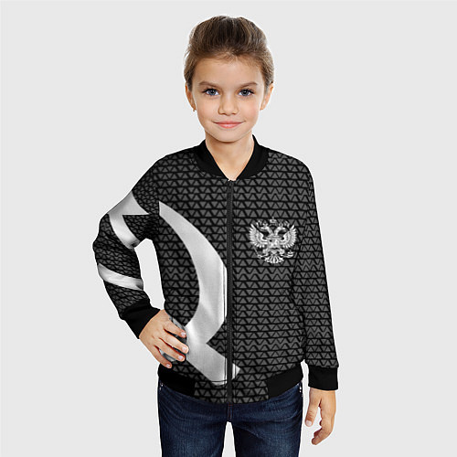 Детский бомбер Герб РФ паттерн стиль ссср / 3D-Черный – фото 4