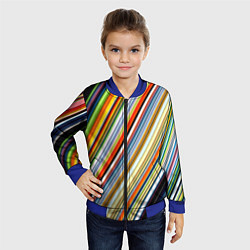 Бомбер детский Разноцветные полосы абстракция, цвет: 3D-синий — фото 2