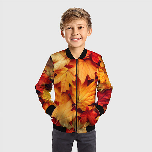Детский бомбер Осенние кленовые листья / 3D-Черный – фото 3