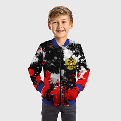 Бомбер детский Герб РФ абстрактыне краски, цвет: 3D-синий — фото 2