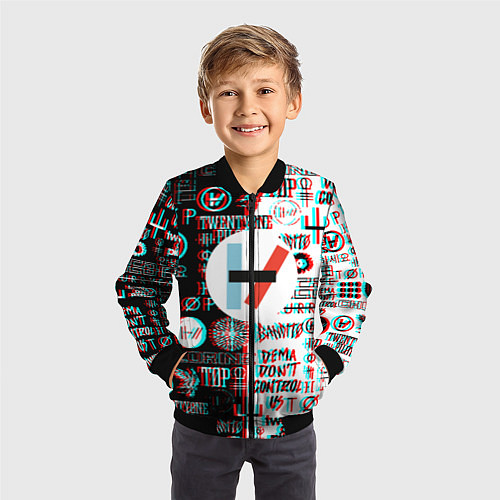 Детский бомбер Twenty one pilots glitch pattern / 3D-Черный – фото 3