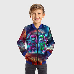 Бомбер детский Марио и Луиджи в открытом космосе - неоновое свече, цвет: 3D-синий — фото 2