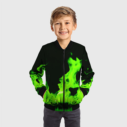 Детский бомбер Кислотный зелёный огонь / 3D-Черный – фото 3