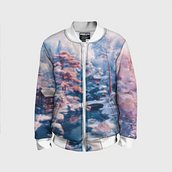 Бомбер детский Японская зима в сельской местности, цвет: 3D-белый