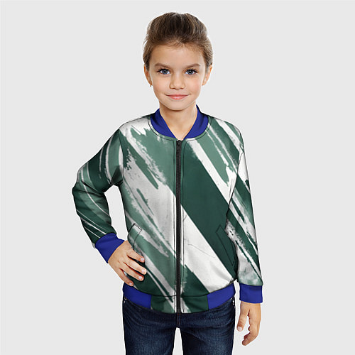 Детский бомбер Косая зеленая полоска / 3D-Синий – фото 4
