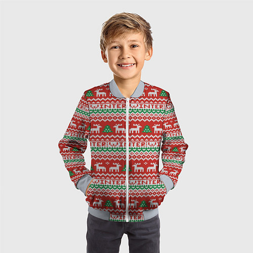 Детский бомбер Deer christmas pattern / 3D-Серый – фото 3