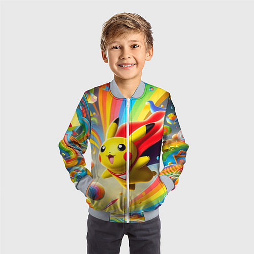 Детский бомбер Super Pikachu - ai art fantasy / 3D-Серый – фото 3