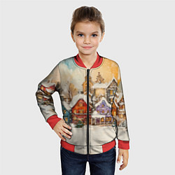 Бомбер детский Новогодний городской пейзаж, цвет: 3D-красный — фото 2