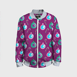 Бомбер детский Новогодний узор с елочными игрушками, цвет: 3D-серый