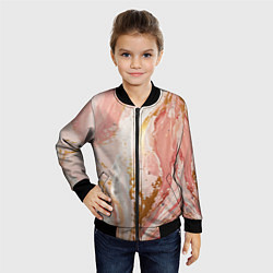 Бомбер детский Брызги розовых и золотых красок в хаотичных узорах, цвет: 3D-черный — фото 2