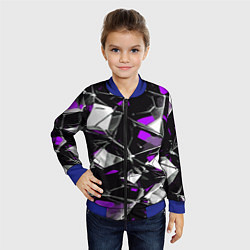 Бомбер детский Фиолетово-белый паттерн на чёрном фоне, цвет: 3D-синий — фото 2