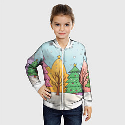 Бомбер детский Разноцветные елочки и деревья, цвет: 3D-белый — фото 2