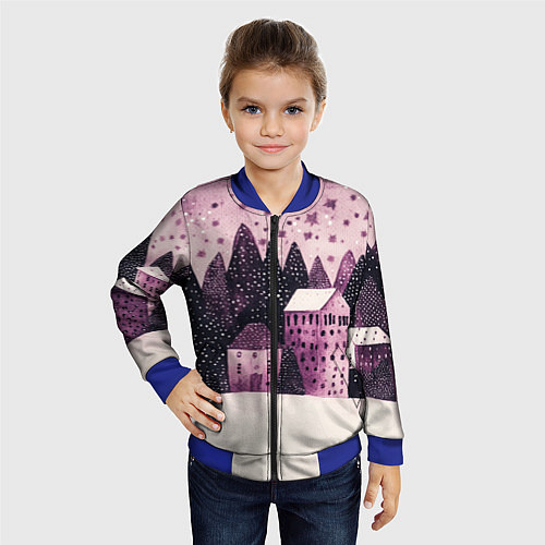 Детский бомбер Новогодние домики в лесу / 3D-Синий – фото 4