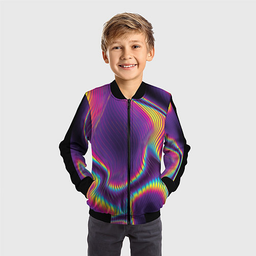 Детский бомбер Неон - волны / 3D-Черный – фото 3