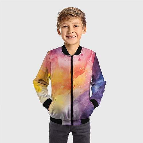 Детский бомбер Краски акварели / 3D-Черный – фото 3