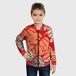 Бомбер детский Отпечатки монстеры на красном, цвет: 3D-красный — фото 2