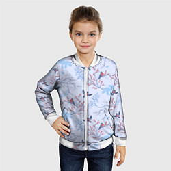 Бомбер детский Снегири и зимние ветки, цвет: 3D-белый — фото 2