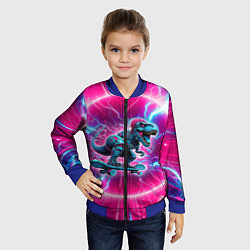 Бомбер детский Cyber tyrannosaurus is a cool skateboarder, цвет: 3D-синий — фото 2