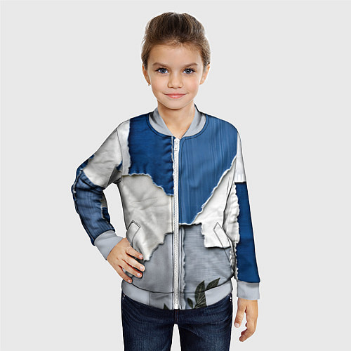 Детский бомбер Сине-белый пэчворк / 3D-Серый – фото 4