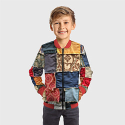Бомбер детский Яркий пэчворк, цвет: 3D-красный — фото 2