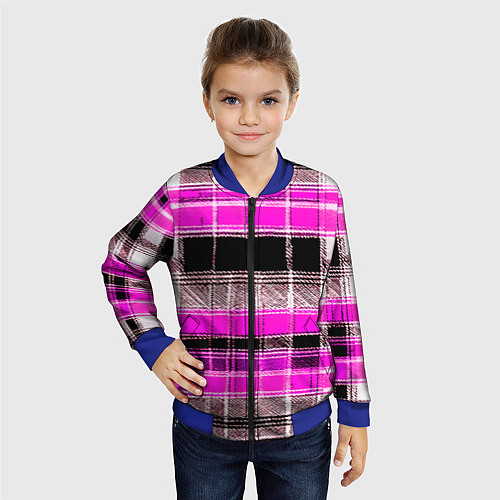 Детский бомбер Белые полосы на чёрно-розовом фоне / 3D-Синий – фото 4