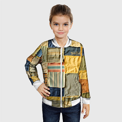 Детский бомбер Пэчворк в желтых оттенках / 3D-Белый – фото 4