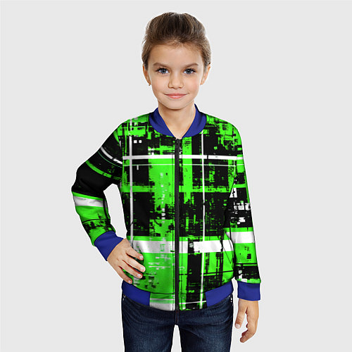 Детский бомбер Зелёно-белый гранж на чёрном фоне / 3D-Синий – фото 4