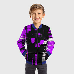 Бомбер детский Фиолетово-белый гранж на чёрном фоне, цвет: 3D-синий — фото 2