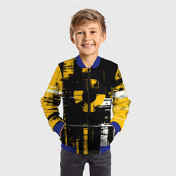 Бомбер детский Жёлто-белый гранж на чёрном фоне, цвет: 3D-синий — фото 2