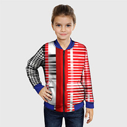 Бомбер детский Белые полосы на чёрно-красном фоне, цвет: 3D-синий — фото 2