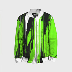 Бомбер детский Вертикальные чёрно-белые линии на зелёном фоне, цвет: 3D-белый