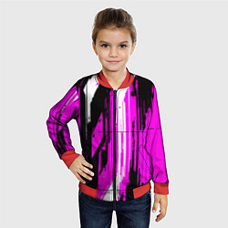 Бомбер детский Вертикальные чёрно-белые линии на розовом фоне, цвет: 3D-красный — фото 2