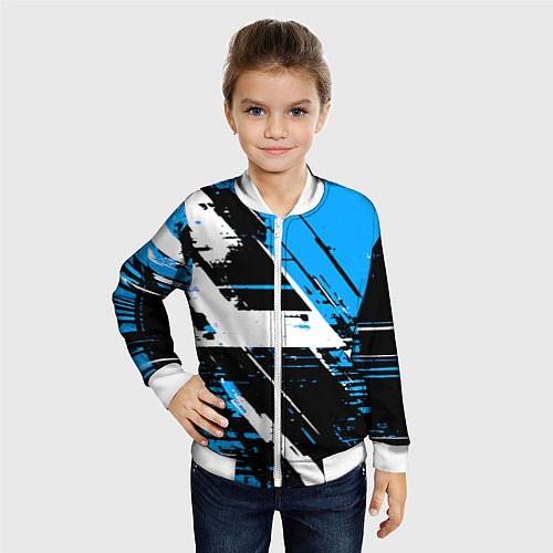 Детский бомбер Diagonal black and white stripes on a blue backgro / 3D-Белый – фото 4