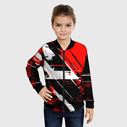 Бомбер детский Diagonal black and white stripes on a red backgrou, цвет: 3D-черный — фото 2