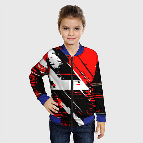 Детский бомбер Diagonal black and white stripes on a red backgrou / 3D-Синий – фото 4