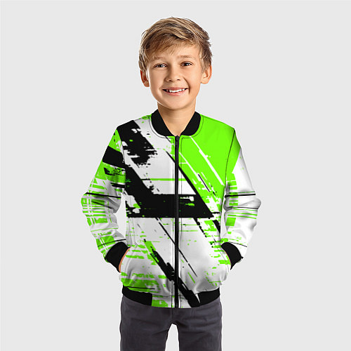 Детский бомбер Diagonal black and green stripes on a white backgr / 3D-Черный – фото 3