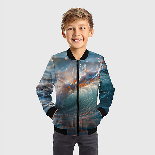 Детский бомбер Волна и блики солнца / 3D-Черный – фото 3