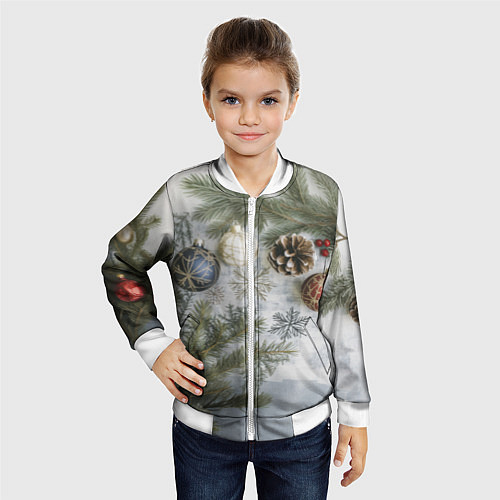 Детский бомбер Новогодние ветки / 3D-Белый – фото 4