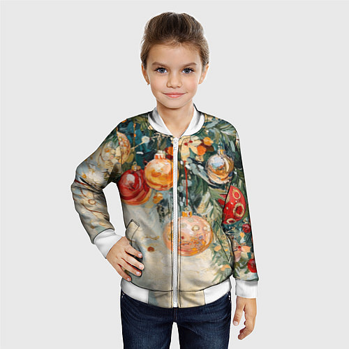 Детский бомбер Большие и маленькие новогодние шары / 3D-Белый – фото 4