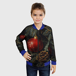 Бомбер детский Красные новогодние шары с шишкой, цвет: 3D-синий — фото 2