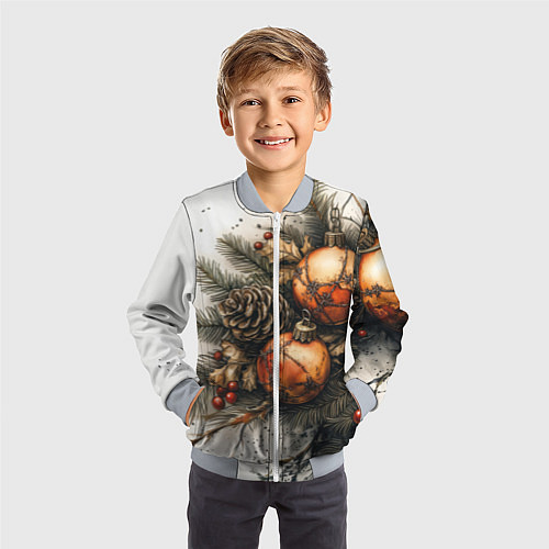 Детский бомбер Новогодние игрушки и шишки / 3D-Серый – фото 3