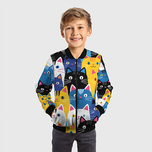Детский бомбер Много цветных котиков / 3D-Черный – фото 3