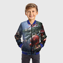 Бомбер детский Красные новогодние шары с узорами, цвет: 3D-синий — фото 2