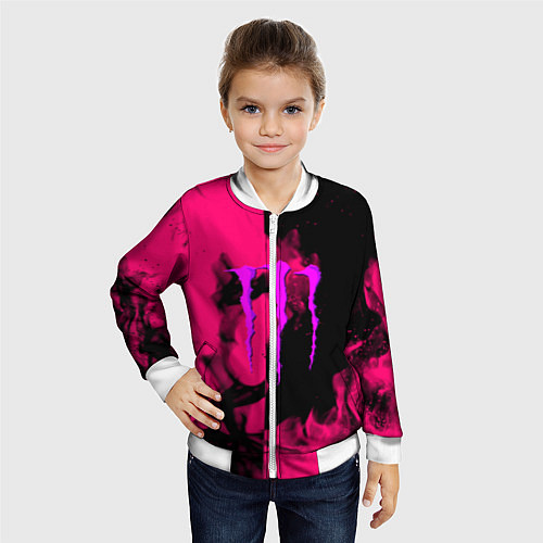 Детский бомбер Monster energy fire pink / 3D-Белый – фото 4