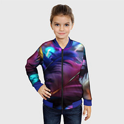Бомбер детский Перья неоновой птицы, цвет: 3D-синий — фото 2