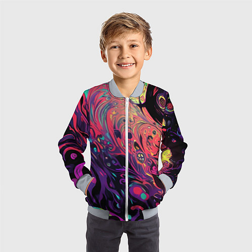 Детский бомбер Интерференционные цвета / 3D-Серый – фото 3