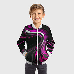Бомбер детский Волнистые бело-розовые линии на чёрном фоне, цвет: 3D-белый — фото 2