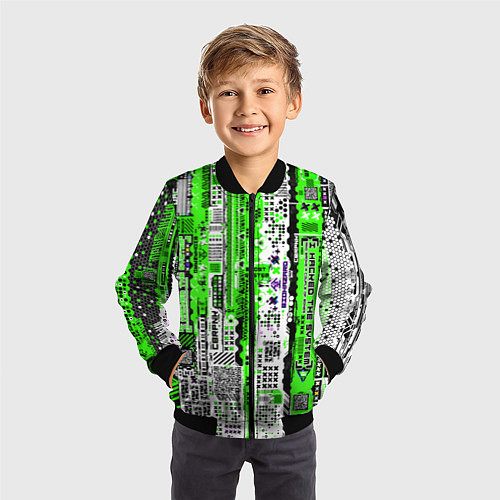 Детский бомбер Киберпанк паттерн зелёный / 3D-Черный – фото 3