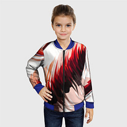 Бомбер детский Чёрно-красные острые полосы на белом фоне, цвет: 3D-синий — фото 2